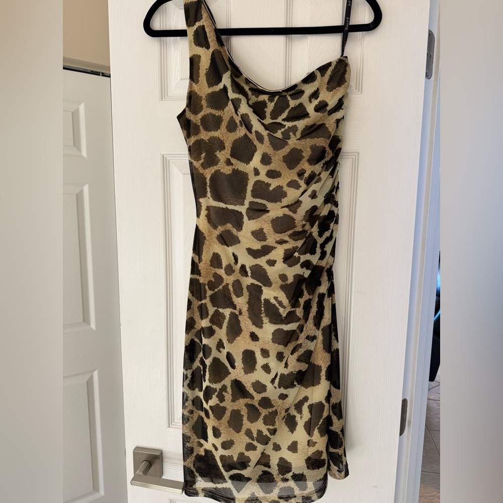 Joseph Ribkoff Animal-Print Midi Slip Dress in Brown and Cream
